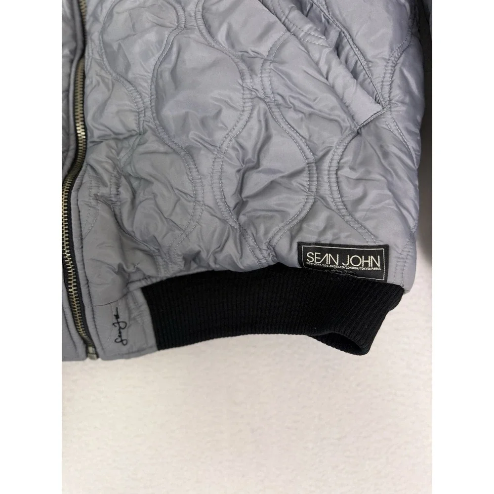 VTG Sean‎ John Reversible Quilted Bomber Jacket Mens XL Grey Black Streetwear